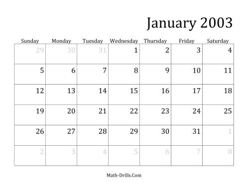 The 2003 Monthly Calendar Math Worksheet