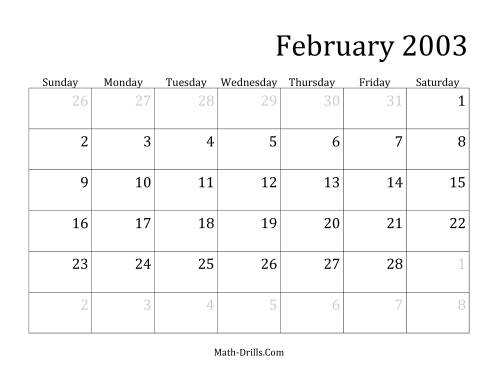 The 2003 Monthly Calendar Math Worksheet Page 2