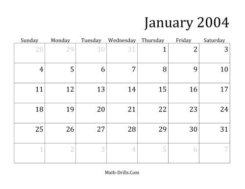 The 2004 Monthly Calendar Math Worksheet
