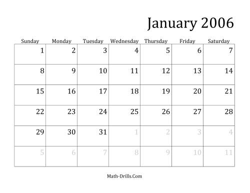 The 2006 Monthly Calendar Math Worksheet