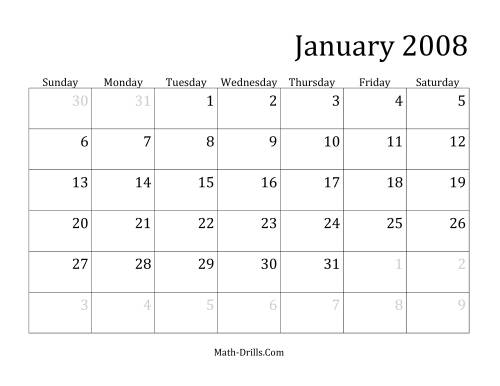 The 2008 Monthly Calendar Math Worksheet