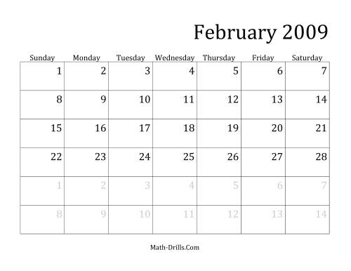 The 2009 Monthly Calendar Math Worksheet Page 2