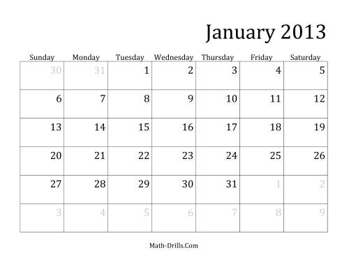 The 2013 Monthly Calendar Math Worksheet