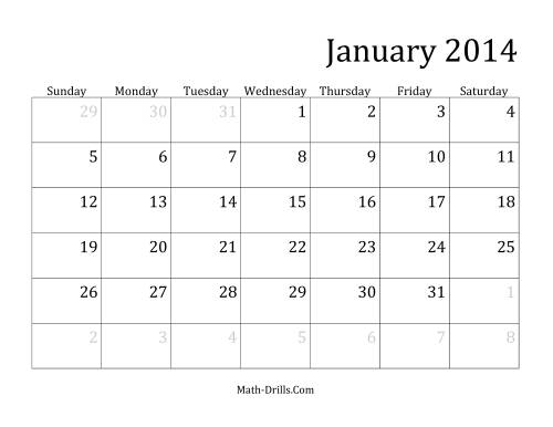 The 2014 Monthly Calendar Math Worksheet