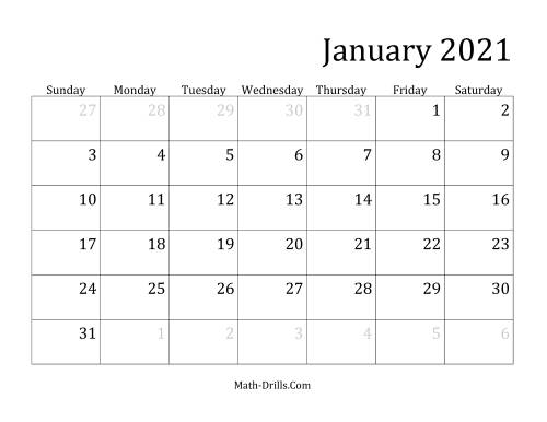 The 2021 Monthly Calendar Math Worksheet