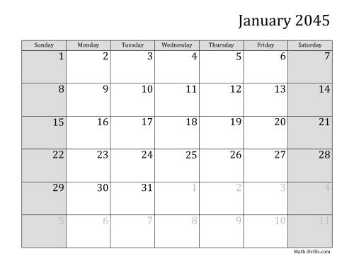 The 2045 Monthly Calendar Math Worksheet