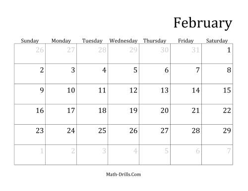 The Monthly Leap Year Calendar with January 1 on Wednesday Math Worksheet Page 2