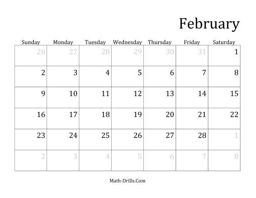 The Monthly General Year Calendar with January 1 on Wednesday Math Worksheet Page 2
