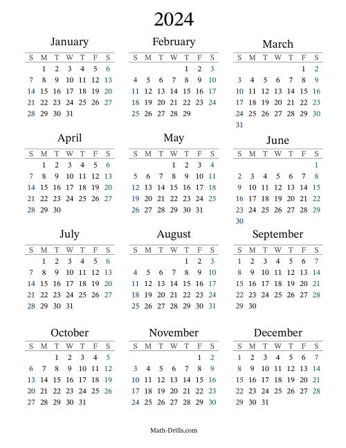 The 2024 Yearly Calendar Math Worksheet