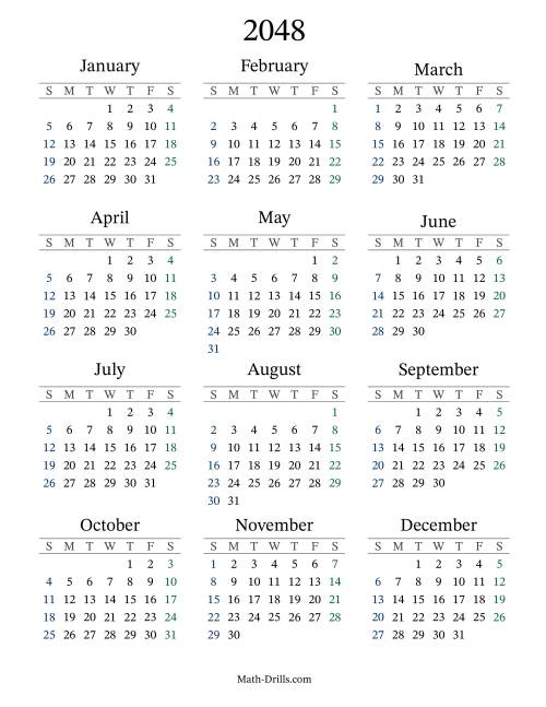 The 2048 Yearly Calendar Math Worksheet