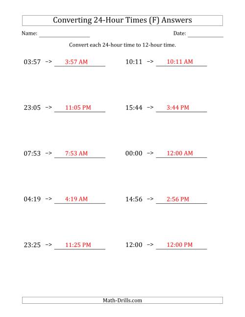 The Converting From 24-Hour to 12-Hour Times (F) Math Worksheet Page 2