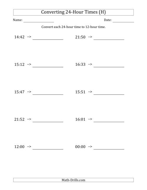 The Converting From 24-Hour to 12-Hour Times (H) Math Worksheet