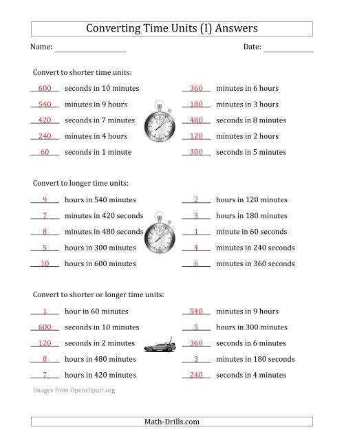The Converting Between Time Units Including Seconds, Minutes and Hours (One Step Up or Down) (I) Math Worksheet Page 2