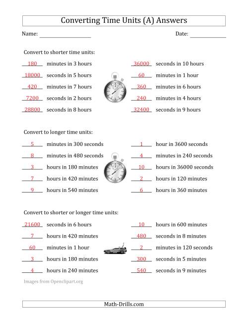 The Converting Between Time Units Including Seconds, Minutes and Hours (One or Two Steps Up or Down) (A) Math Worksheet Page 2