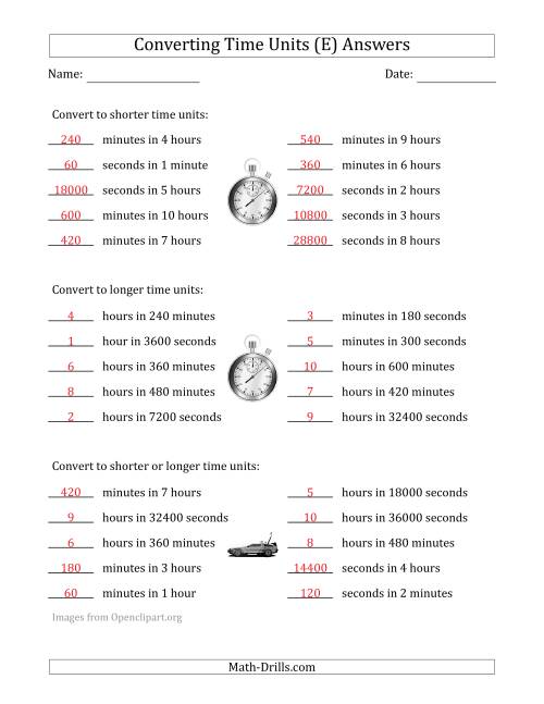 The Converting Between Time Units Including Seconds, Minutes and Hours (One or Two Steps Up or Down) (E) Math Worksheet Page 2