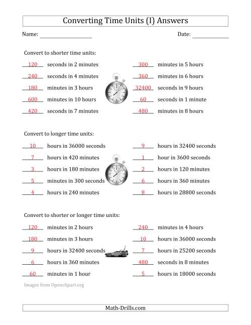 The Converting Between Time Units Including Seconds, Minutes and Hours (One or Two Steps Up or Down) (I) Math Worksheet Page 2