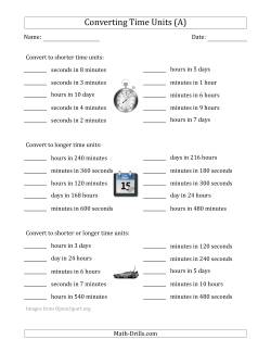 Converting Between Time Units Including Seconds, Minutes, Hours and Days (One Step Up or Down)