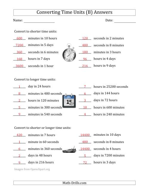 The Converting Between Time Units Including Seconds, Minutes, Hours and Days (One or Two Steps Up or Down) (B) Math Worksheet Page 2