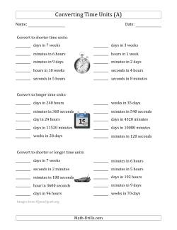 Converting Between Time Units Including Seconds, Minutes, Hours, Days and Weeks (One or Two Steps Up or Down)