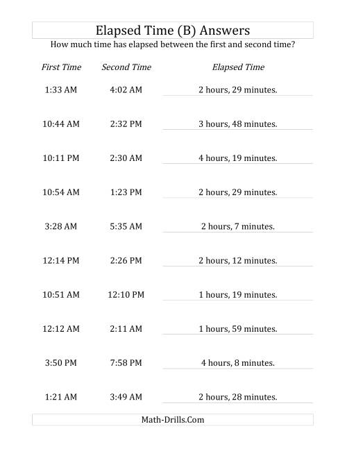 The Elapsed Time up to 5 Hours in 1 Minute Intervals (B) Math Worksheet Page 2