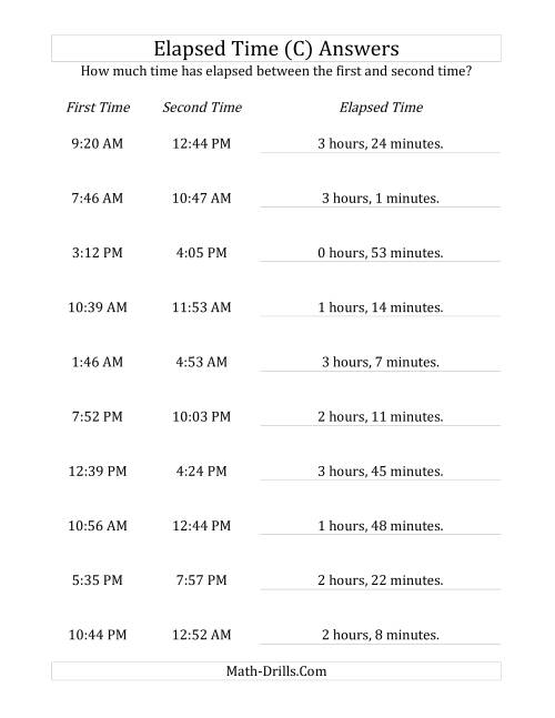 The Elapsed Time up to 5 Hours in 1 Minute Intervals (C) Math Worksheet Page 2