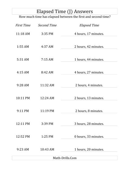 The Elapsed Time up to 5 Hours in 1 Minute Intervals (J) Math Worksheet Page 2