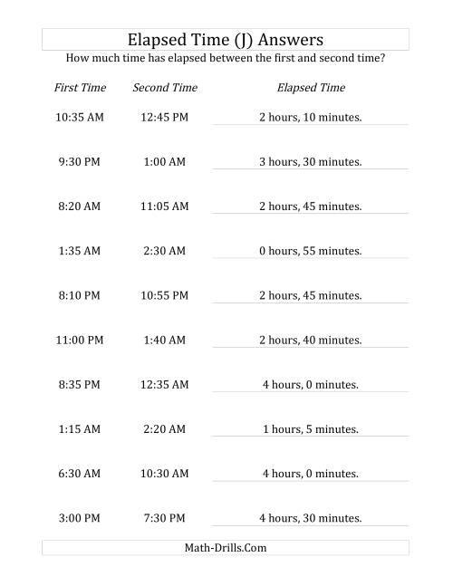 The Elapsed Time up to 5 Hours in 5 Minute Intervals (J) Math Worksheet Page 2