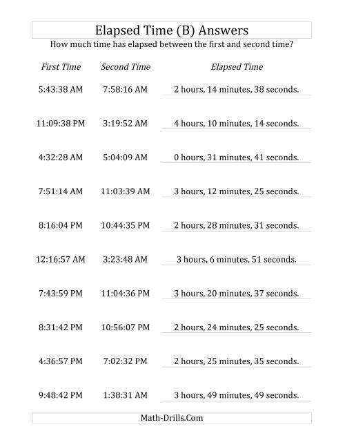 The Elapsed Time up to 5 Hours in 1 Minute and 1 Second Intervals (B) Math Worksheet Page 2