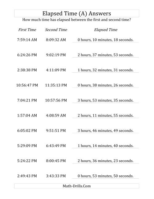 The Elapsed Time up to 5 Hours in 1 Minute and 1 Second Intervals (All) Math Worksheet Page 2