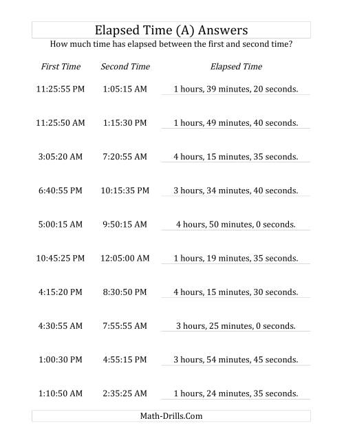 The Elapsed Time up to 5 Hours in 5 Minute and 5 Second Intervals (A) Math Worksheet Page 2