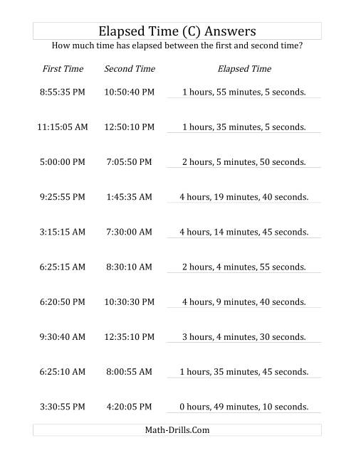 The Elapsed Time up to 5 Hours in 5 Minute and 5 Second Intervals (C) Math Worksheet Page 2