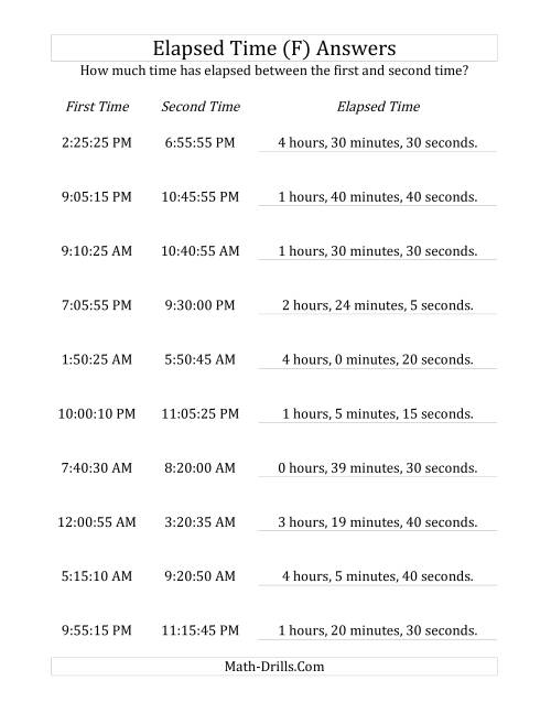 The Elapsed Time up to 5 Hours in 5 Minute and 5 Second Intervals (F) Math Worksheet Page 2