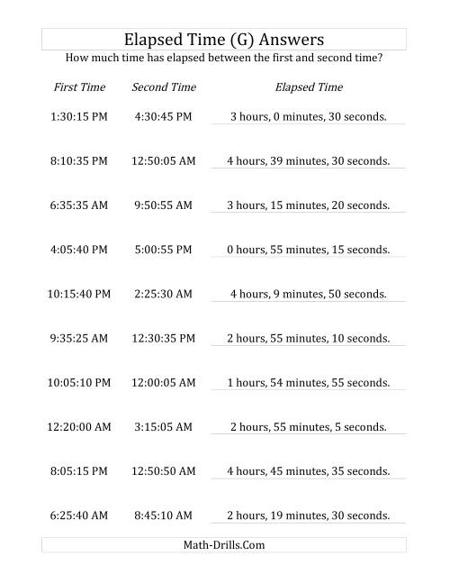 The Elapsed Time up to 5 Hours in 5 Minute and 5 Second Intervals (G) Math Worksheet Page 2