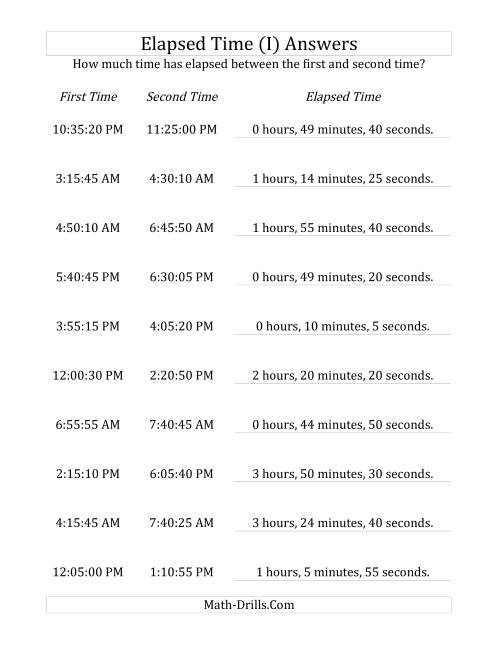 The Elapsed Time up to 5 Hours in 5 Minute and 5 Second Intervals (I) Math Worksheet Page 2