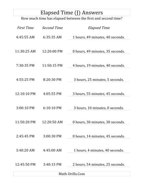 The Elapsed Time up to 5 Hours in 5 Minute and 5 Second Intervals (J) Math Worksheet Page 2