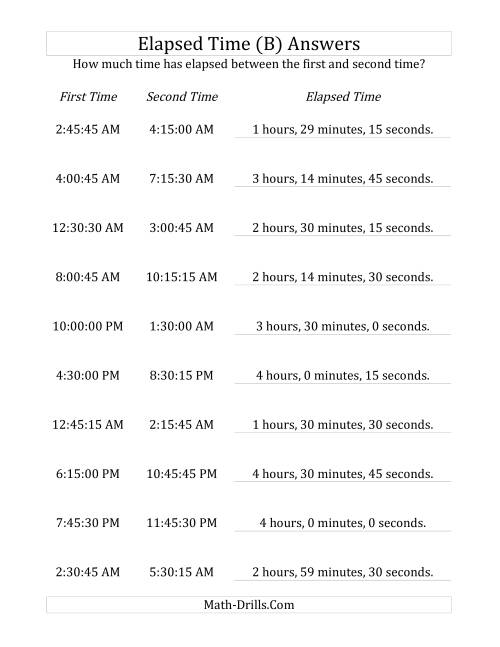 The Elapsed Time up to 5 Hours in 15 Minute and 15 Second Intervals (B) Math Worksheet Page 2