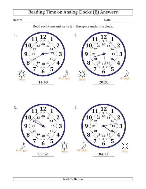 The Reading 24 Hour Time on Analog Clocks in 1 Minute Intervals (4 Large Clocks) (E) Math Worksheet Page 2