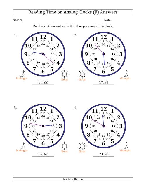 The Reading 24 Hour Time on Analog Clocks in 1 Minute Intervals (4 Large Clocks) (F) Math Worksheet Page 2