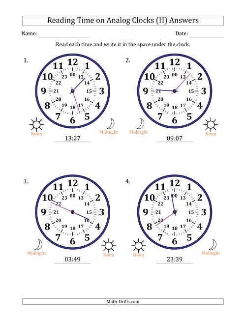 The Reading 24 Hour Time on Analog Clocks in 1 Minute Intervals (4 Large Clocks) (H) Math Worksheet Page 2