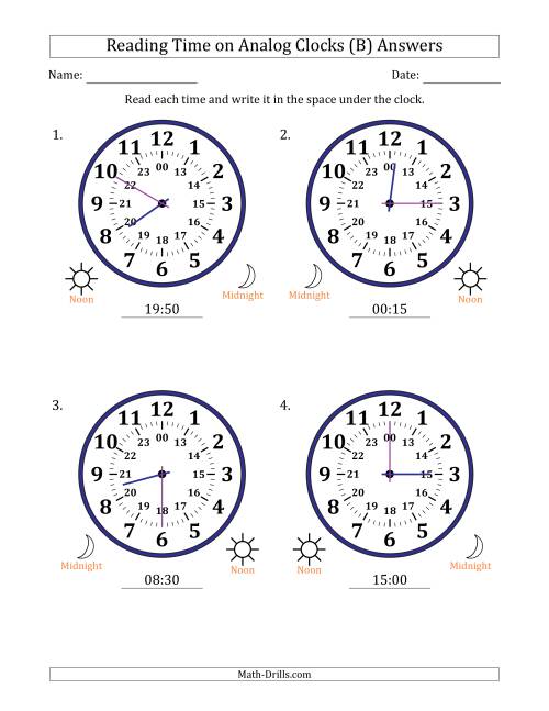The Reading 24 Hour Time on Analog Clocks in 5 Minute Intervals (4 Large Clocks) (B) Math Worksheet Page 2