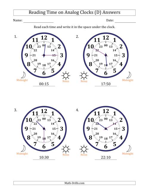 The Reading 24 Hour Time on Analog Clocks in 5 Minute Intervals (4 Large Clocks) (D) Math Worksheet Page 2