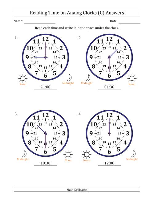 The Reading 24 Hour Time on Analog Clocks in 30 Minute Intervals (4 Large Clocks) (C) Math Worksheet Page 2