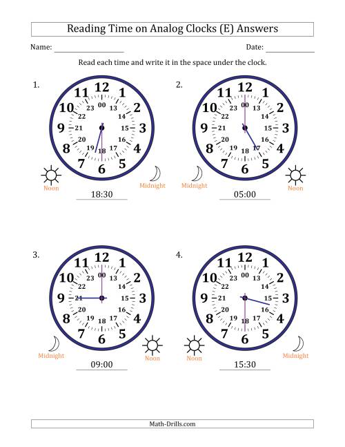 The Reading 24 Hour Time on Analog Clocks in 30 Minute Intervals (4 Large Clocks) (E) Math Worksheet Page 2