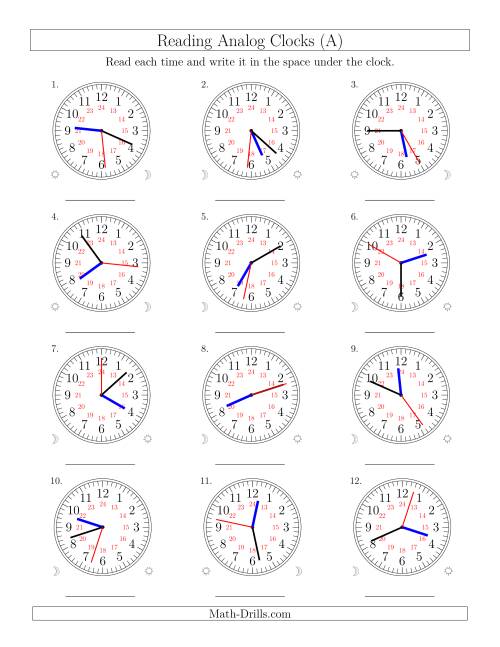 The Reading Time on 24 Hour Analog Clocks to the Second (Old) Math Worksheet