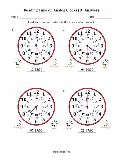 The Reading 24 Hour Time on Analog Clocks in 30 Second Intervals (4 Large Clocks) (B) Math Worksheet Page 2