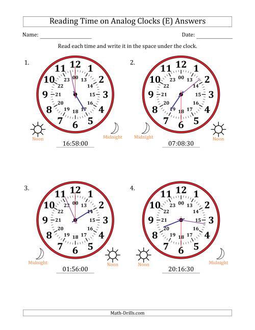 The Reading 24 Hour Time on Analog Clocks in 30 Second Intervals (4 Large Clocks) (E) Math Worksheet Page 2