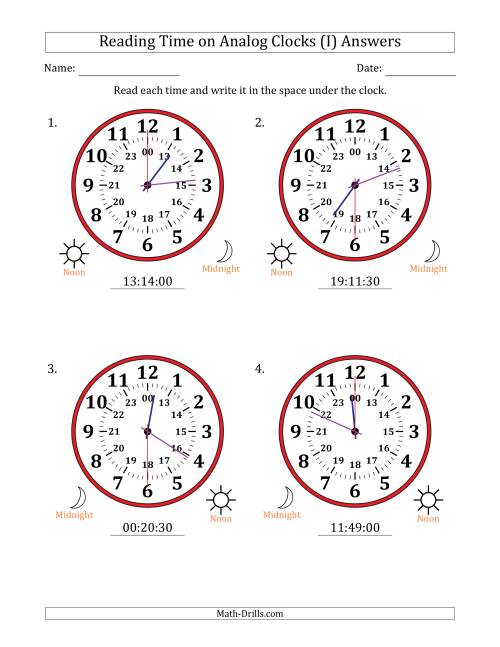 The Reading 24 Hour Time on Analog Clocks in 30 Second Intervals (4 Large Clocks) (I) Math Worksheet Page 2