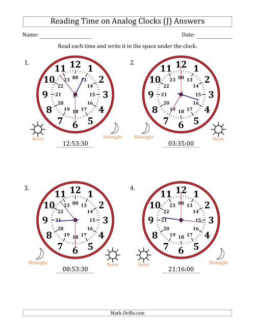 The Reading 24 Hour Time on Analog Clocks in 30 Second Intervals (4 Large Clocks) (J) Math Worksheet Page 2
