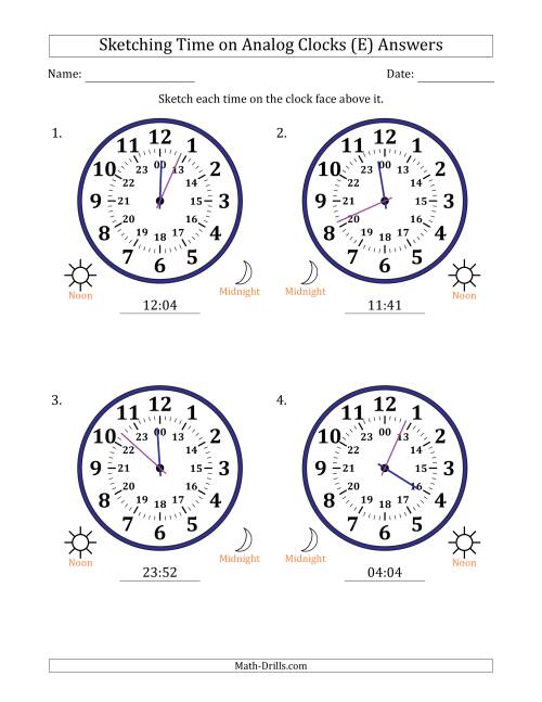 The Sketching 24 Hour Time on Analog Clocks in 1 Minute Intervals (4 Large Clocks) (E) Math Worksheet Page 2