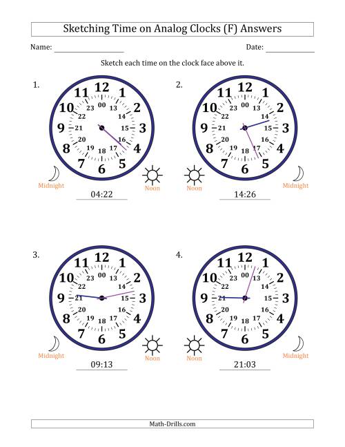 The Sketching 24 Hour Time on Analog Clocks in 1 Minute Intervals (4 Large Clocks) (F) Math Worksheet Page 2